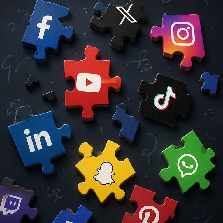 Piezas de redes sociales dispersas, sin conexión entre sí